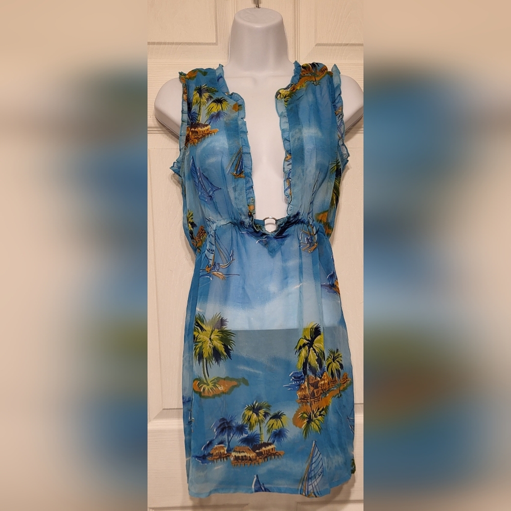 Swim & Smile Womens Tropical Cruise wear Swimsuit Cover-up  Sheer Med. Aqua